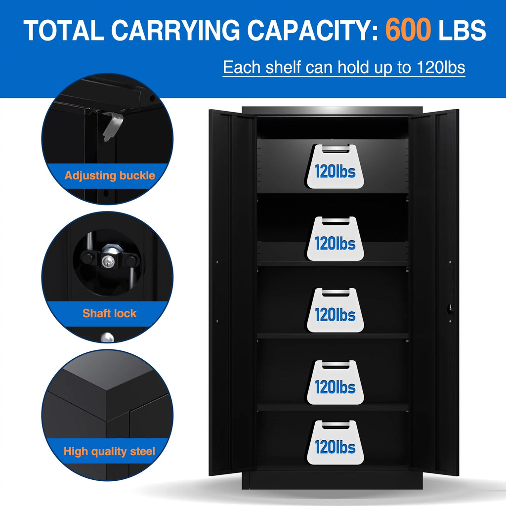 Black Metal Storage Cabinet with Lockable Doors and Shelves Z6116