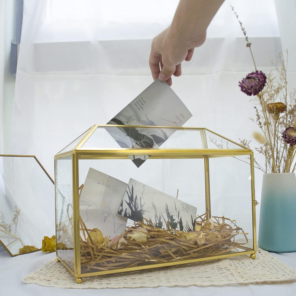 Large Vintage Rectangle Glass Card Box with Lid C363443