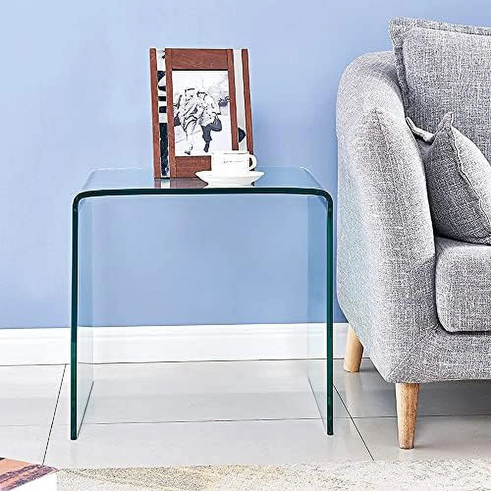 Transparent Glass Coffee Table Rectangle Clear Modern with Rounded Edges L277