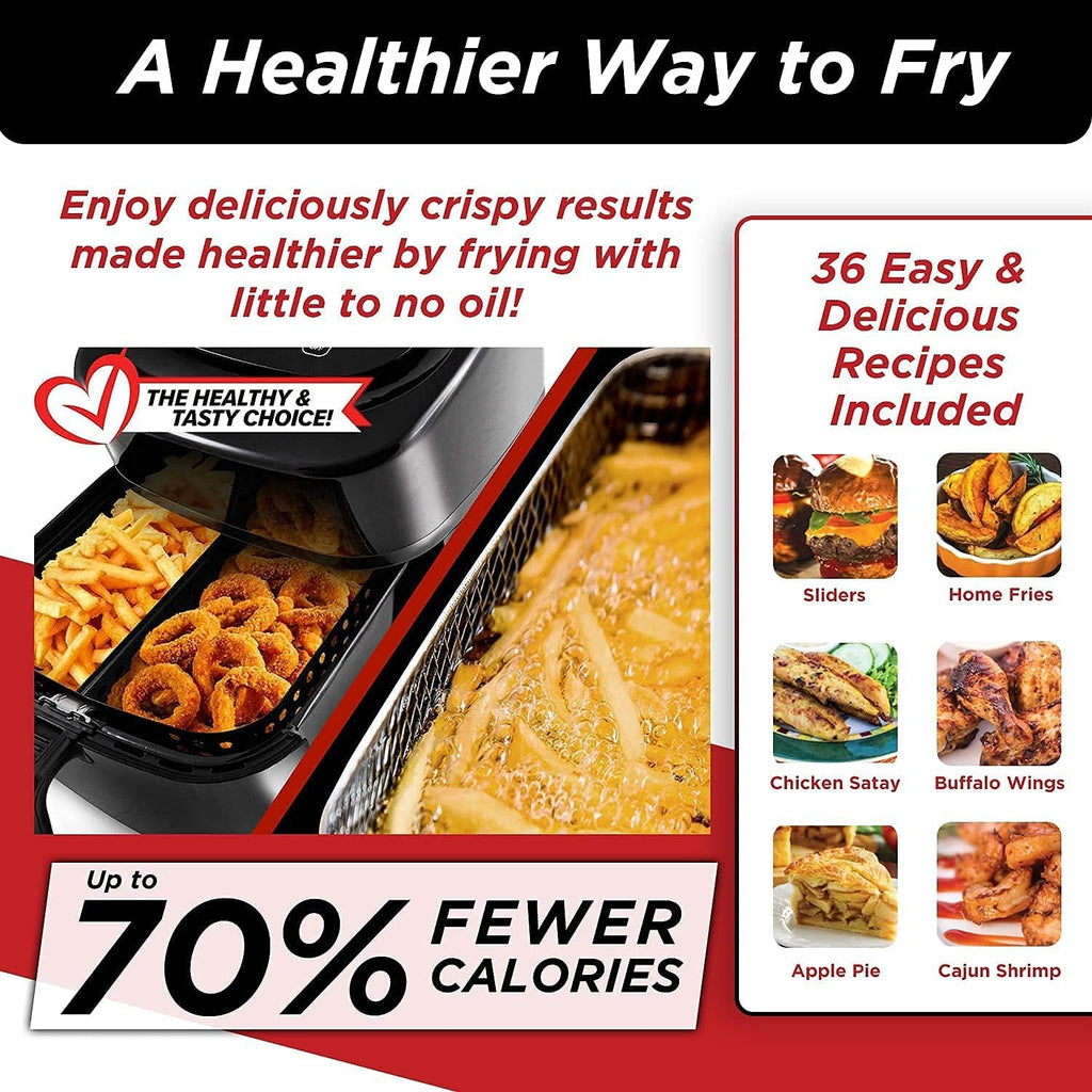 6-Quart Digital Air Fryer with Non-Stick Baking Pan and Stainless-Steel Cooking Rack, Black Q1950
