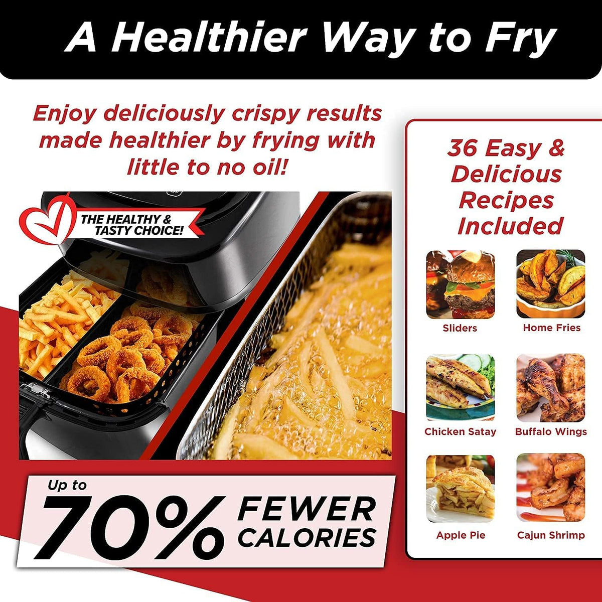 6-Quart Digital Air Fryer with Non-Stick Baking Pan and Stainless-Steel Cooking Rack, Black Q1950