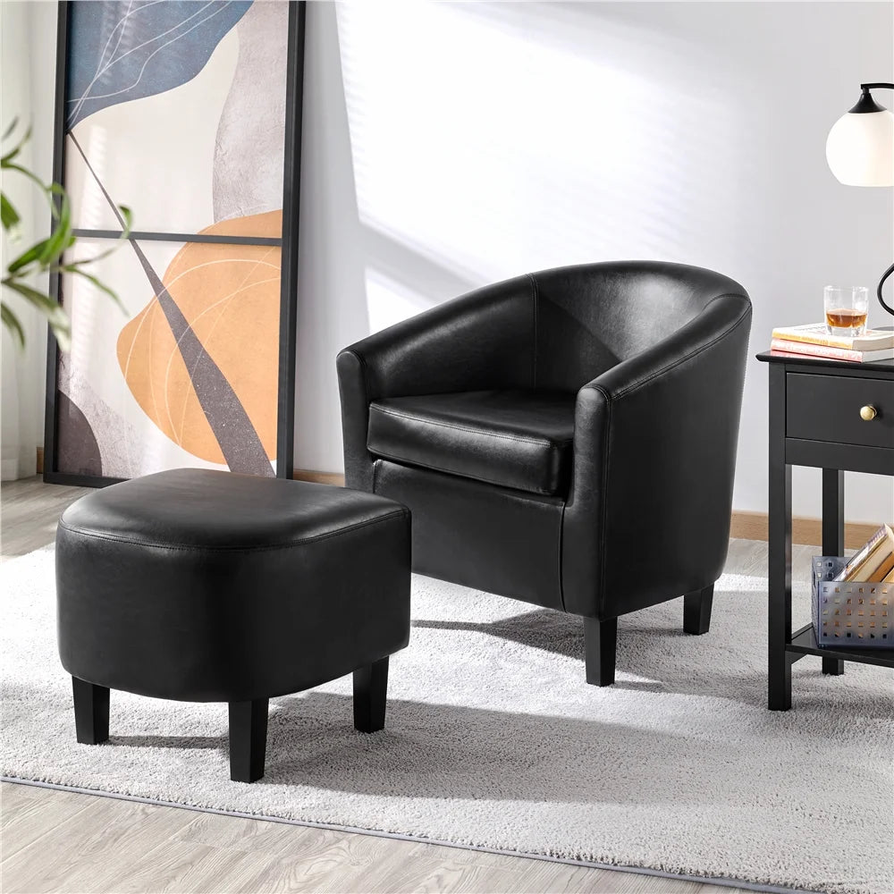Black Faux Leather Accent Chair and Ottoman Set N81822