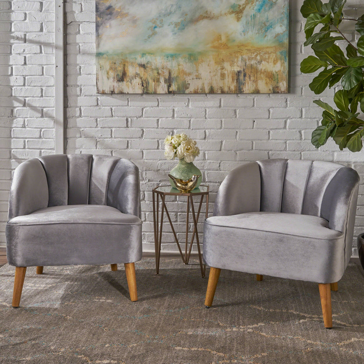 Seafoam Blue Velvet Club Chairs (Set of 2) V429