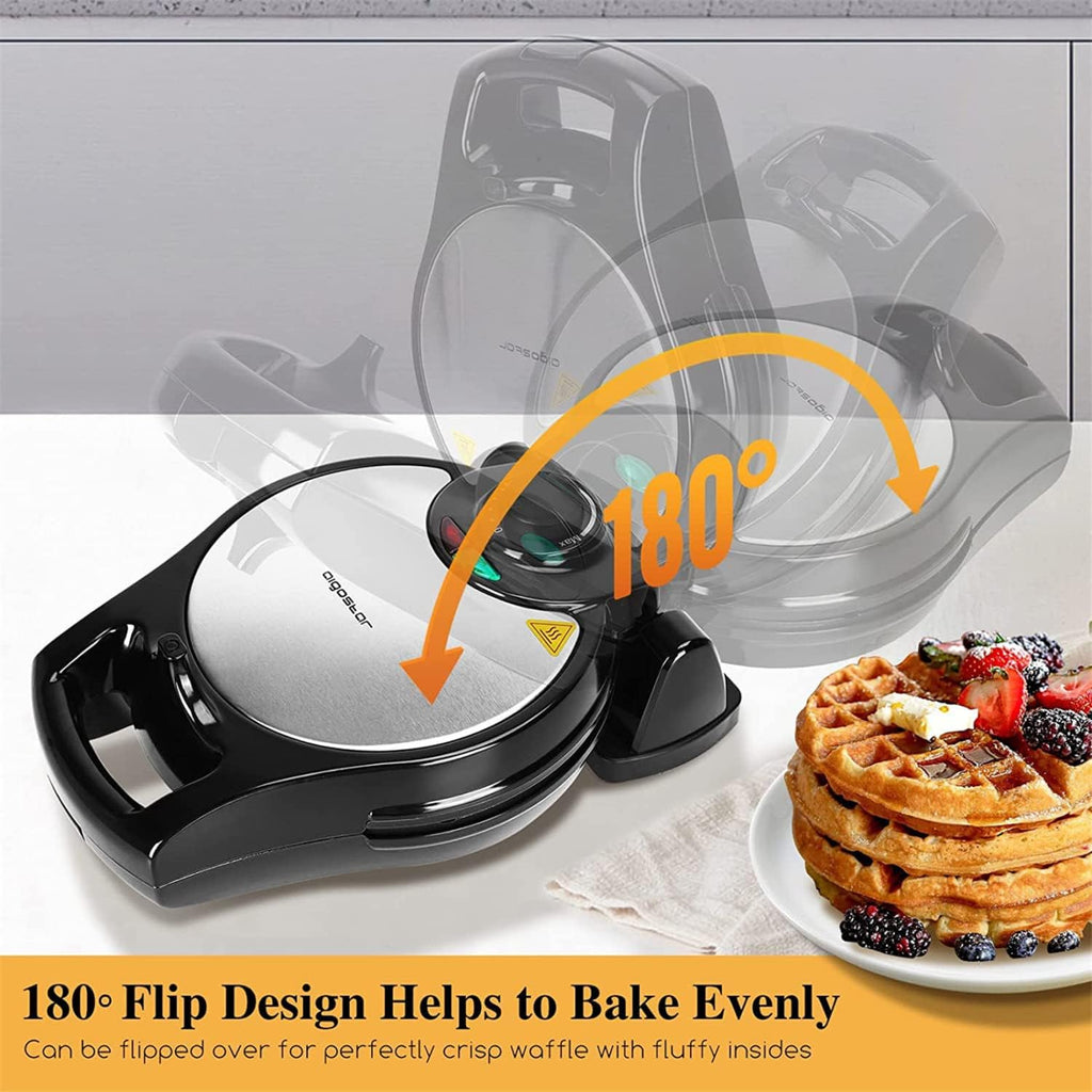 Belgian Waffle Maker 1.2" 8 Inch Flip Non Stick Panini Press Sandwich Maker W852