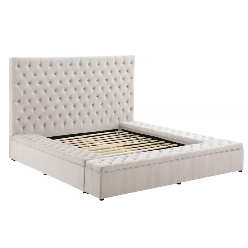 Cream Eastern King Velvet Tufted Storage Bed A31944
