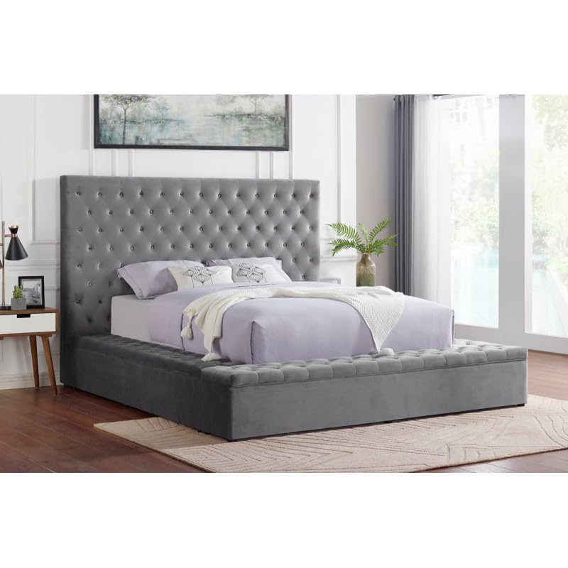 Cream Eastern King Velvet Tufted Storage Bed A31944