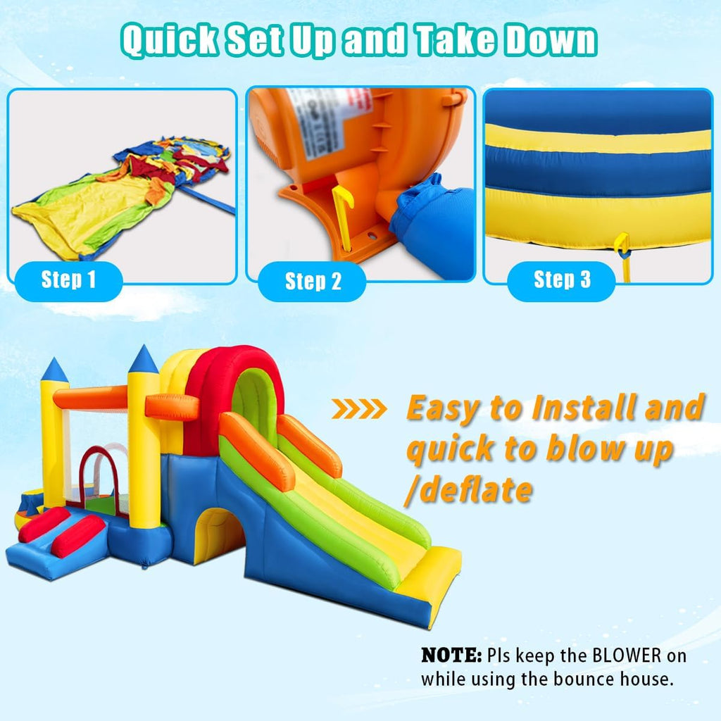 8 in 1 Large Inflatable Bounce Castle with Blower and Two Slides J5512