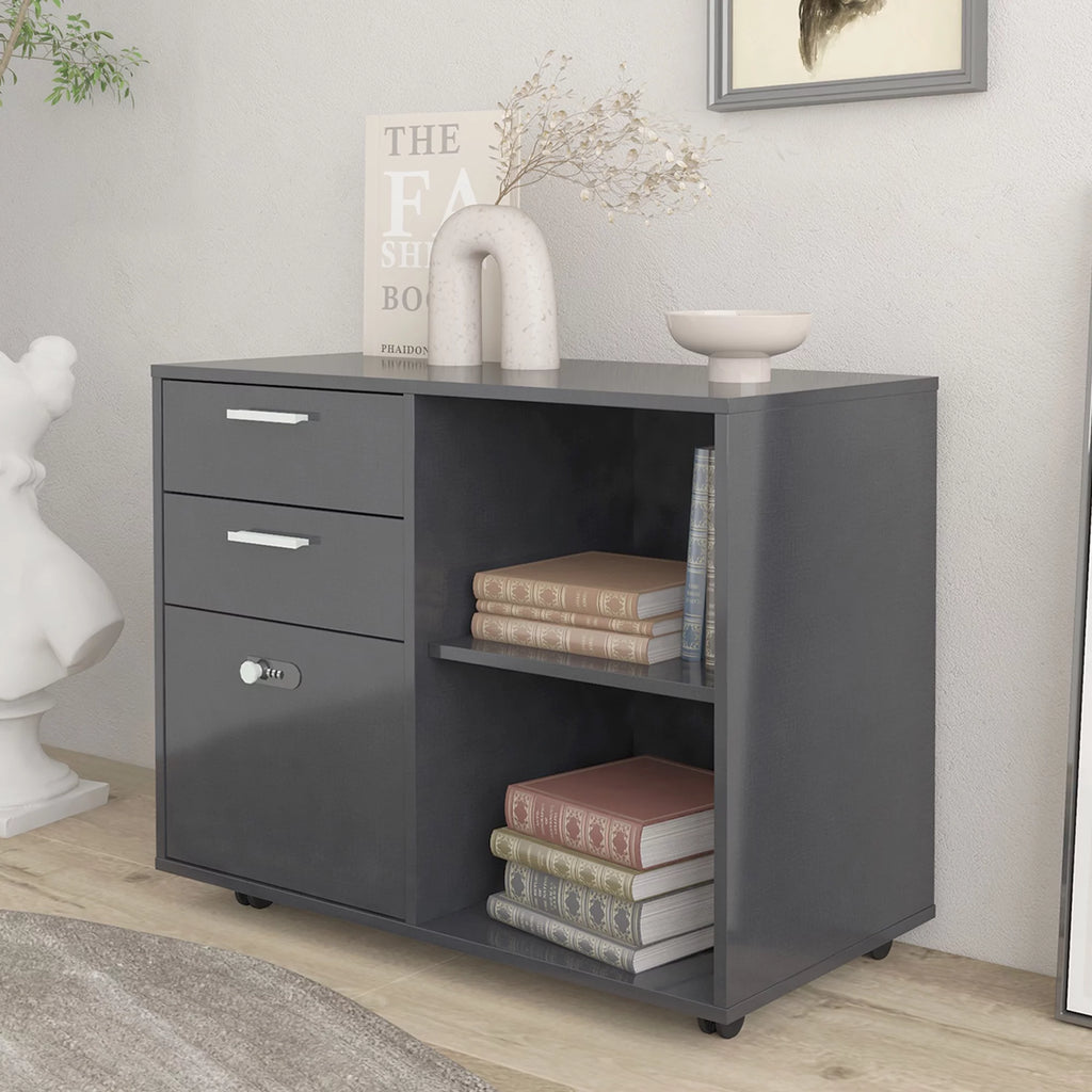 Mobile Lateral Filing Cabinet with Open Storage Shelves J78930