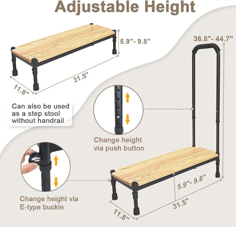 Adjustable Height Bed Step Stool with Handrails C71597