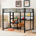 Full Size Black Metal Loft Bed with Desk and Whiteboard N1137
