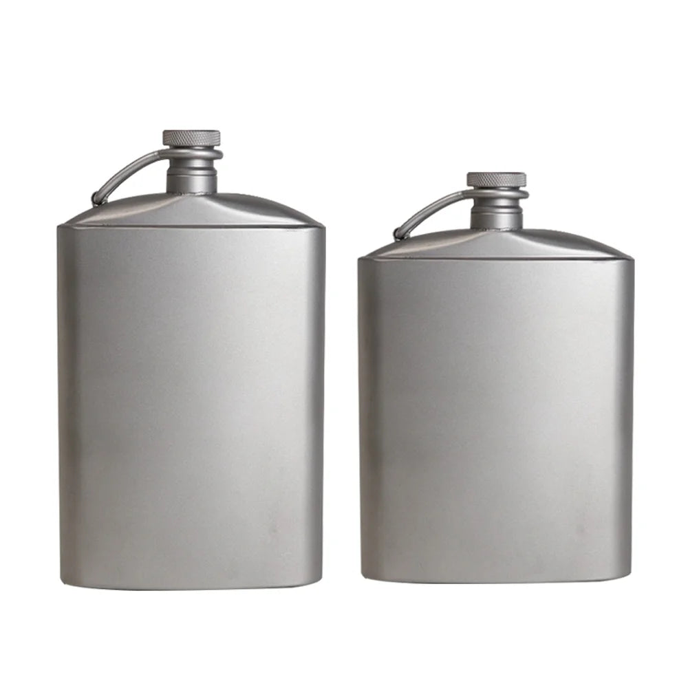 Titanium Flask Hip Flagon with Screw Clip Ultralight Hydration Flat Bottle with Ti Funnel U34737