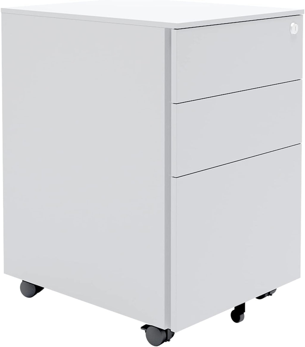 White Three Drawer Filing Cabinet with Rolling Casters E5561