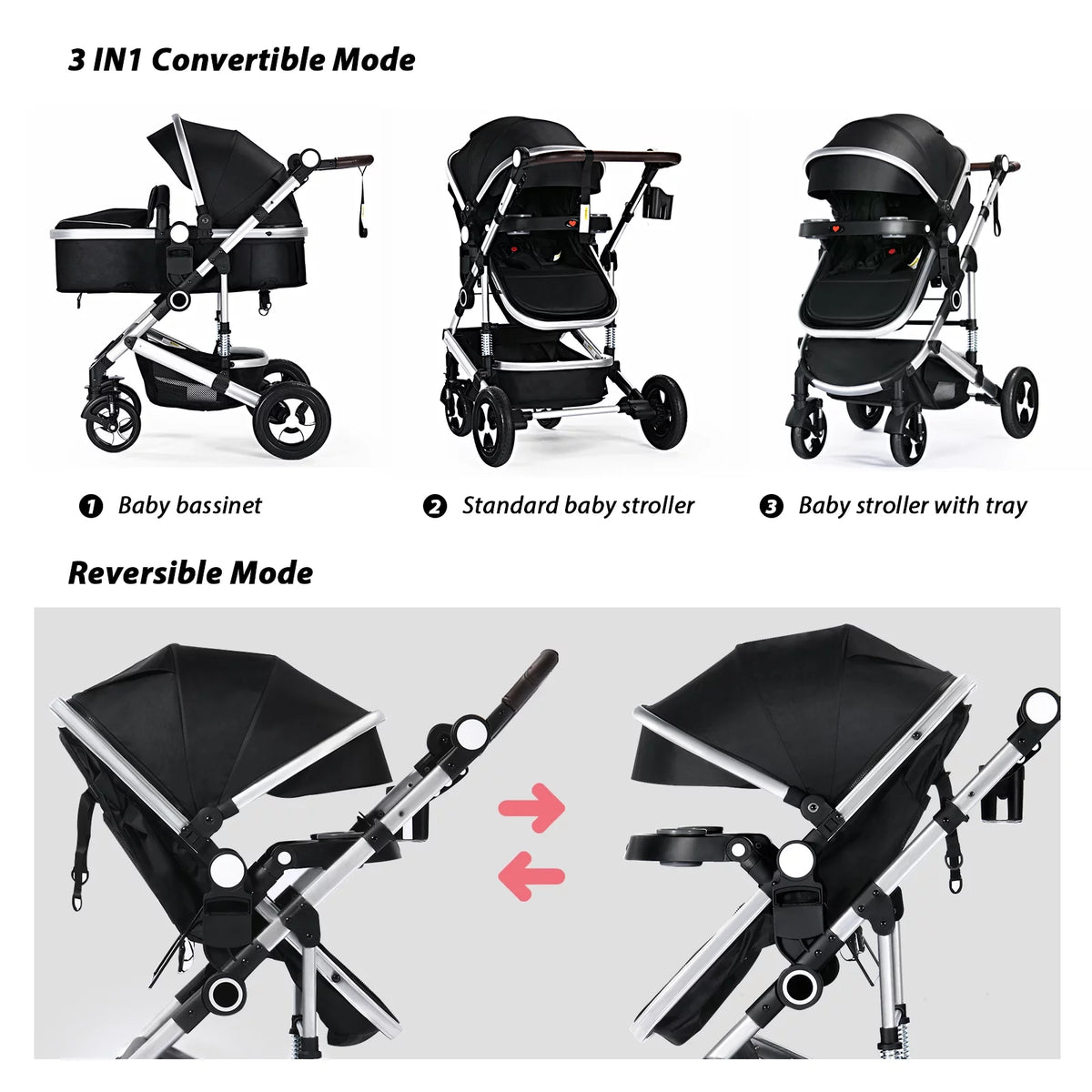 3 in 1 Convertible Newborn Bassinet Stroller U387
