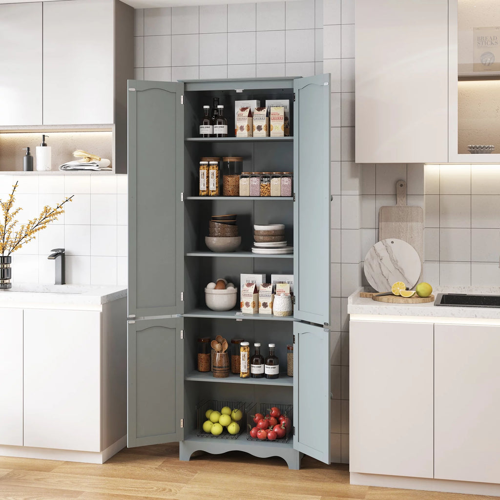 72" H Freestanding Tall Pantry Cabinet with 2 Large Cabinets and Adjustable Shelves H4145