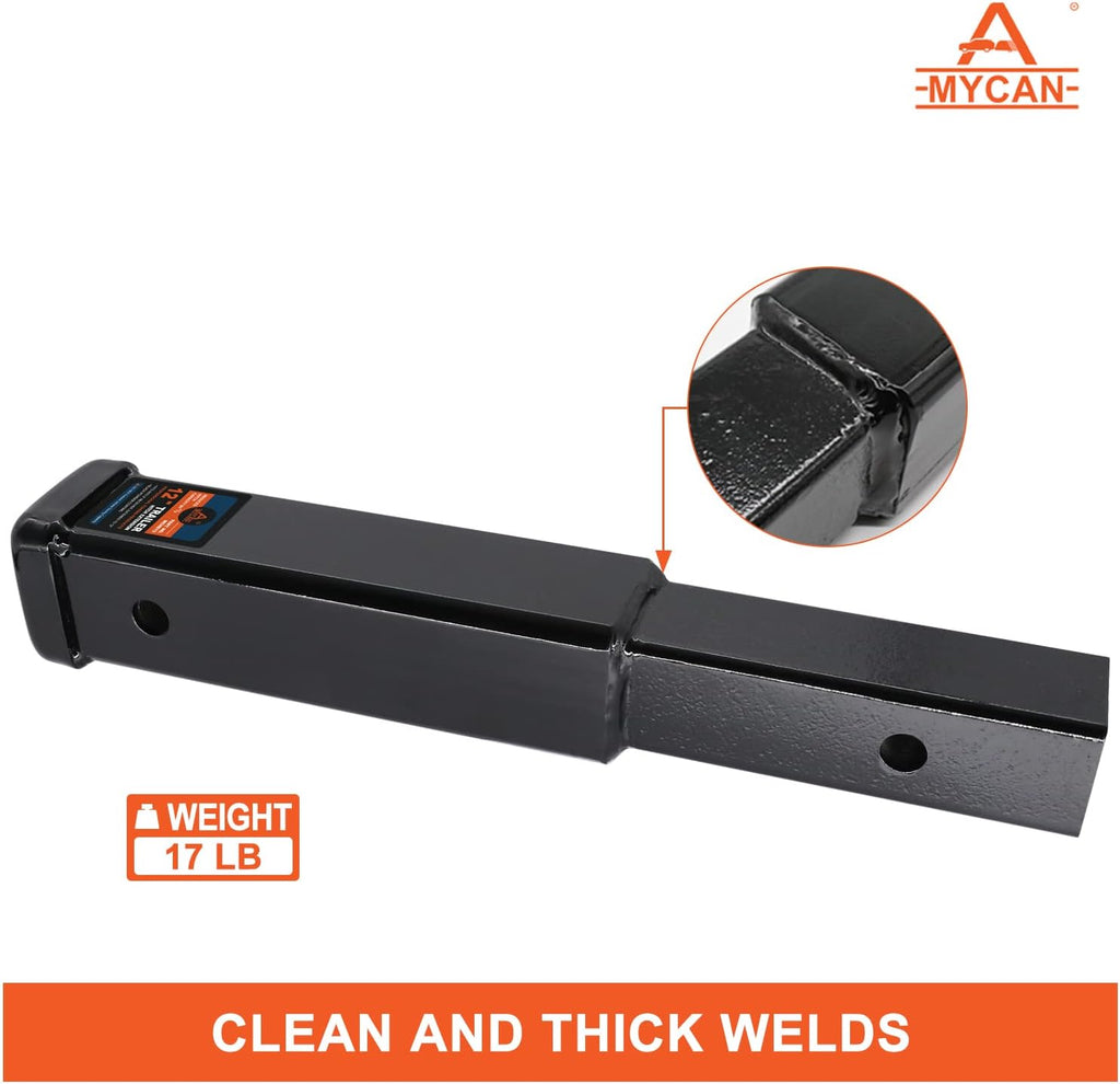 Hitch Extension 12 Long Solid Trailer Extender for 2 Receiver Tube Tow Bar Steel Shank Heavy Duty 3500 lbs Pack of 2 H722