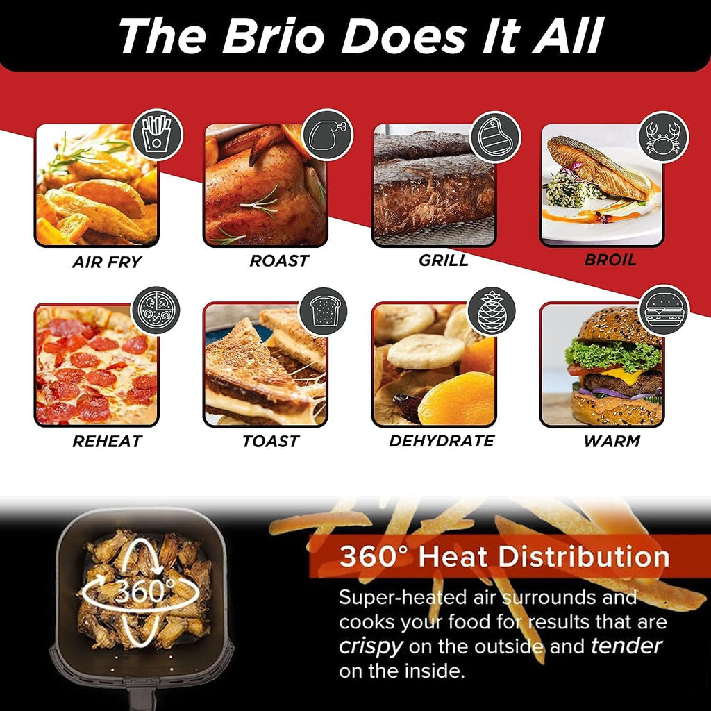 6-Quart Digital Air Fryer with Non-Stick Baking Pan and Stainless-Steel Cooking Rack, Black Q1950