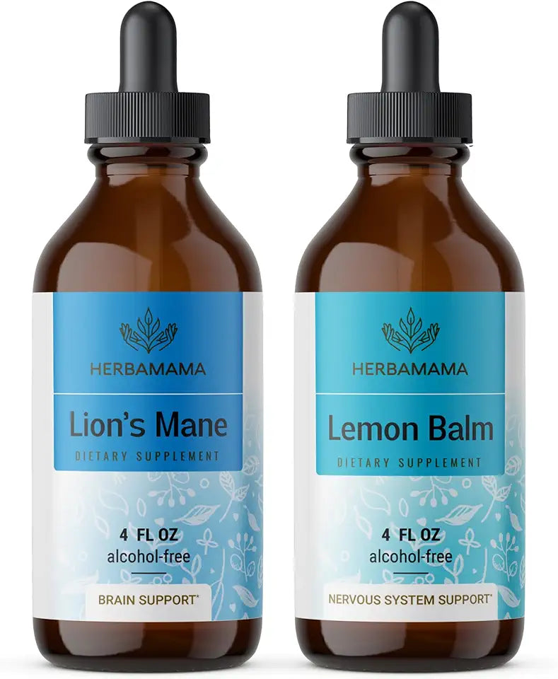 Liquid Drops Kit - Lion's Mane & Lemon Balm Tincture 4 fl oz - Vegan, Non-GMO, Sugar & Alcohol-Free - 2 Pack P198126
