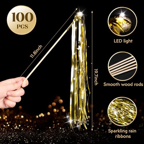 100 PCS Light Up Wedding Wands LED Tinsel Streamers X7640