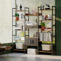 Triple Wide 5 Tiers Industrial Bookshelf with Drawer and Door P31934