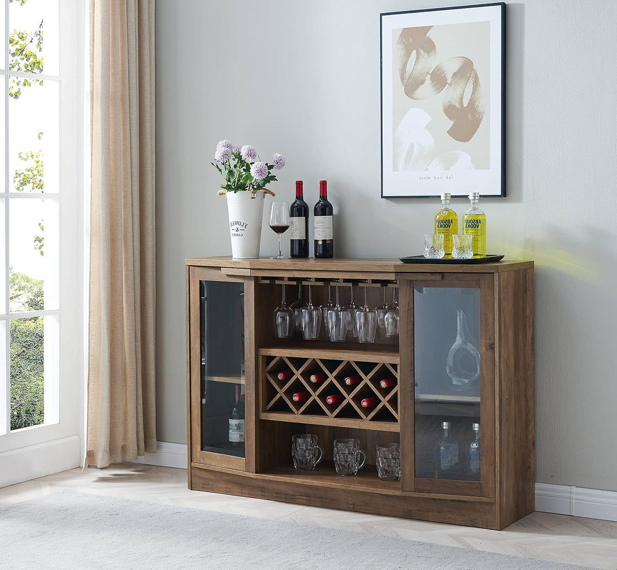 Espresso Bar Cabinet with Curved Glass Doors A51310