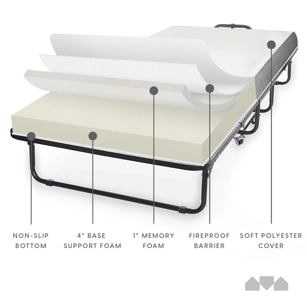 Cot Size Folding Bed with Memory Foam Mattress J355398