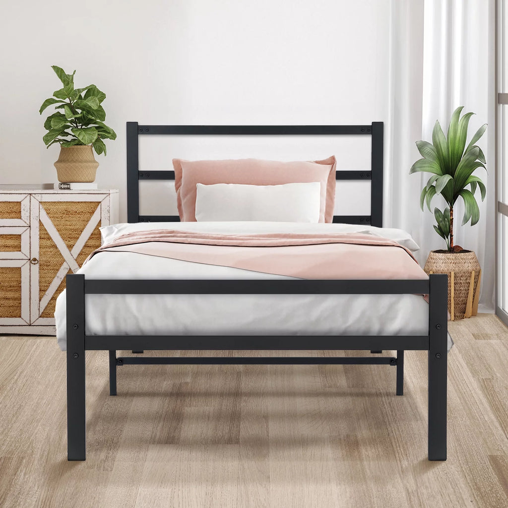 Twin Size Black Metal Platform Bed Frame with Headboard X9034