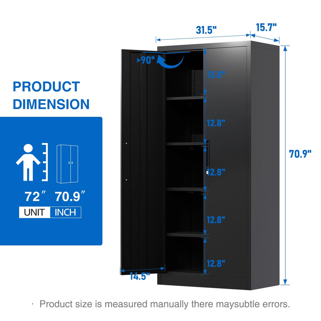 Black Metal Storage Cabinet with Lockable Doors and Shelves Z6116