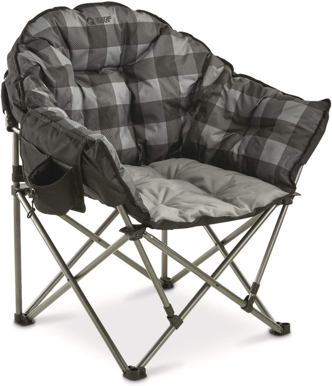 Oversized Red Plaid Folding Camping Chair with Padded Seats U883