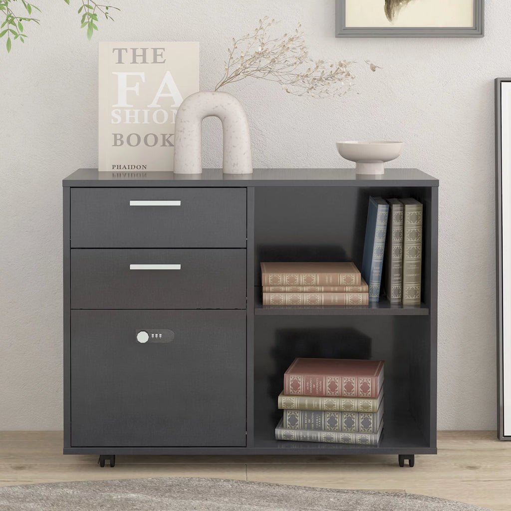 Mobile Lateral Filing Cabinet with Open Storage Shelves J78930