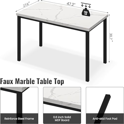 Dining Table Set for 4 with Faux Marble Tabletop and 4 PU Leather Chairs N222374