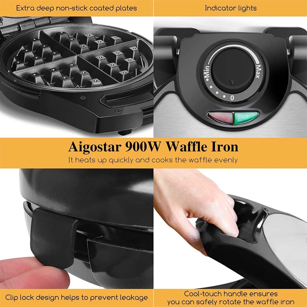 Belgian Waffle Maker 1.2" 8 Inch Flip Non Stick Panini Press Sandwich Maker W852