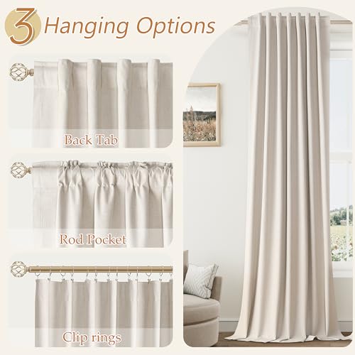 Cream Linen Blackout Curtains 102 Inch Length 2 Panels Set F782937