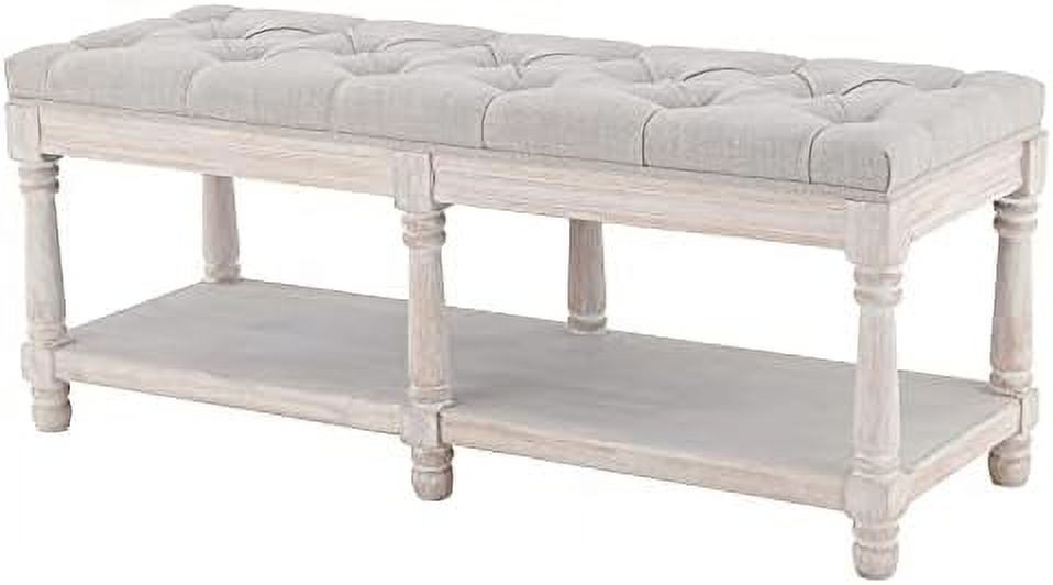 Beige Tufted Entryway Bench with Shoe Rack T50649