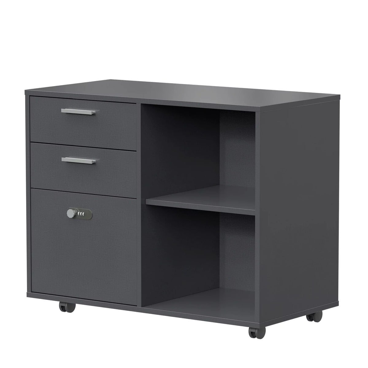 Mobile Lateral Filing Cabinet with Open Storage Shelves J78930