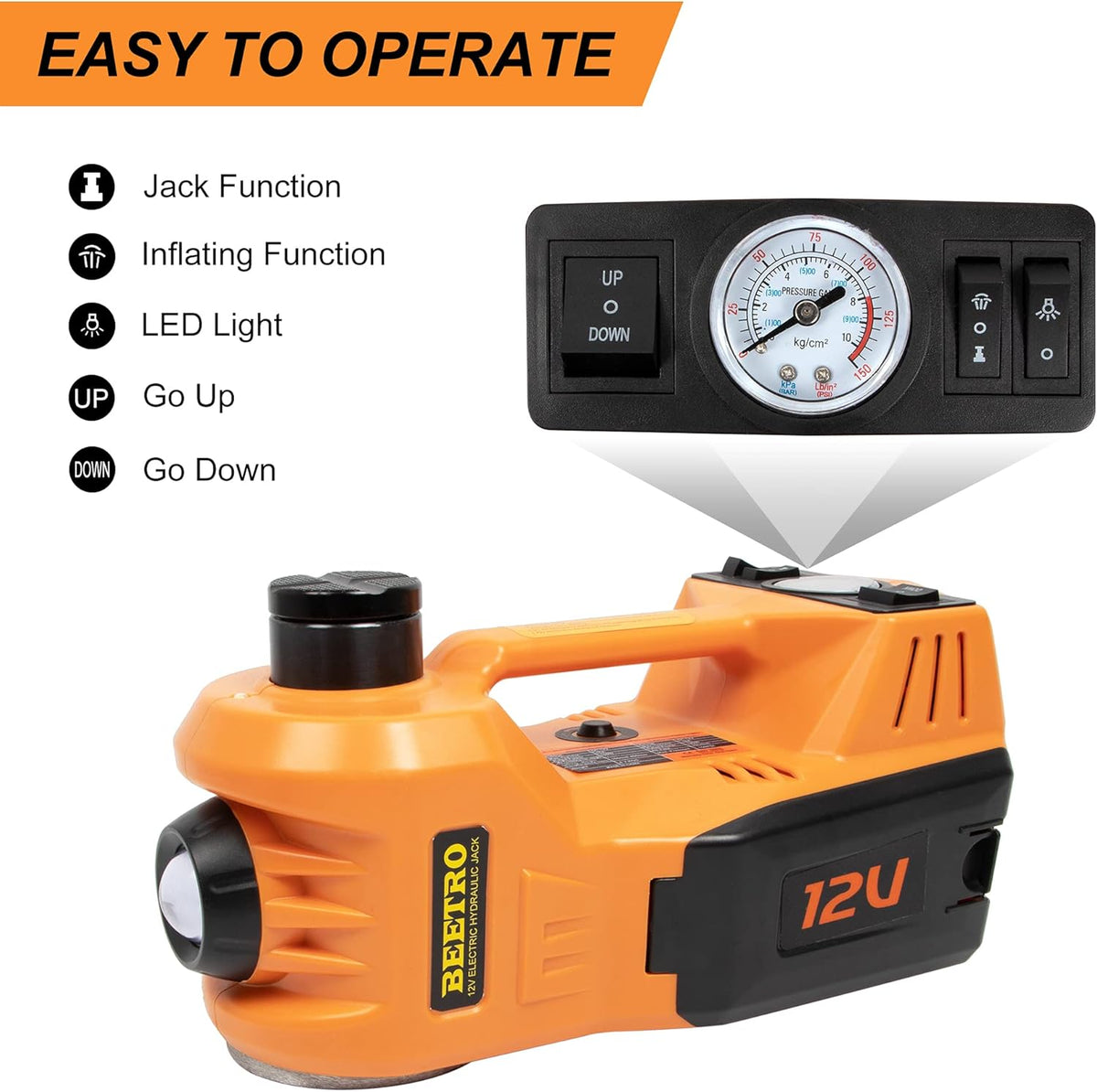 4 in 1 Electric Hydraulic Car Jack 3 Ton with Tire Inflator Pump and Electric Wrench Q358926