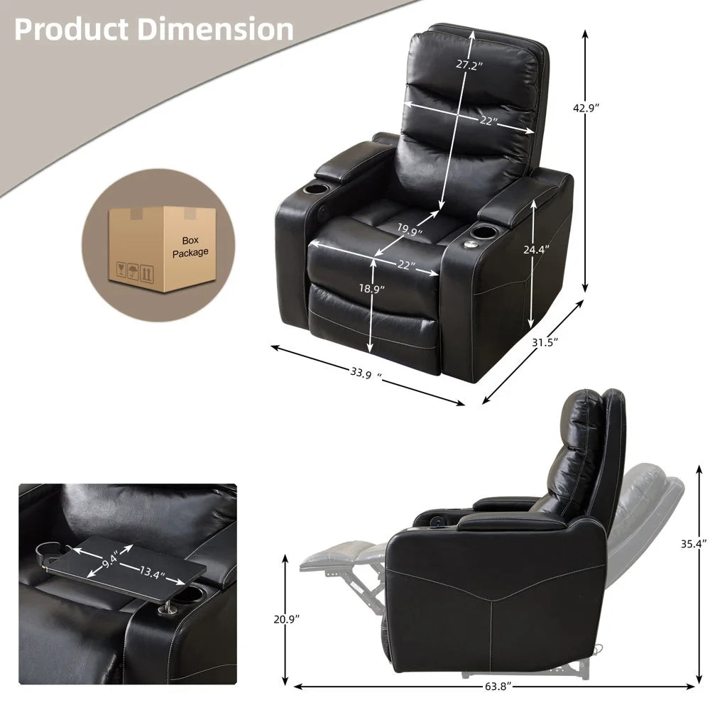 Black Leather Power Recliner Chair O201319