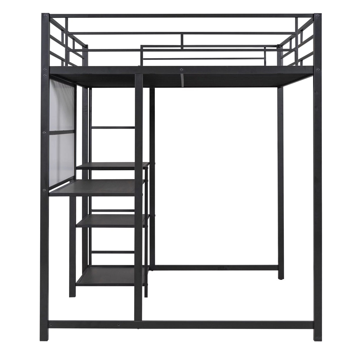 Full Size Black Metal Loft Bed with Desk and Whiteboard N1137