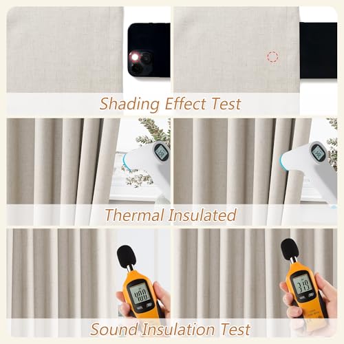Cream Linen Blackout Curtains 102 Inch Length 2 Panels Set F782937
