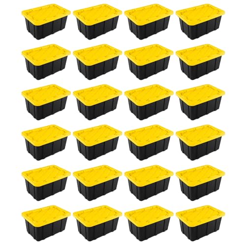 38 Gallon Black/Yellow Stackable Storage Tote with Lid, 8 Pack U4376
