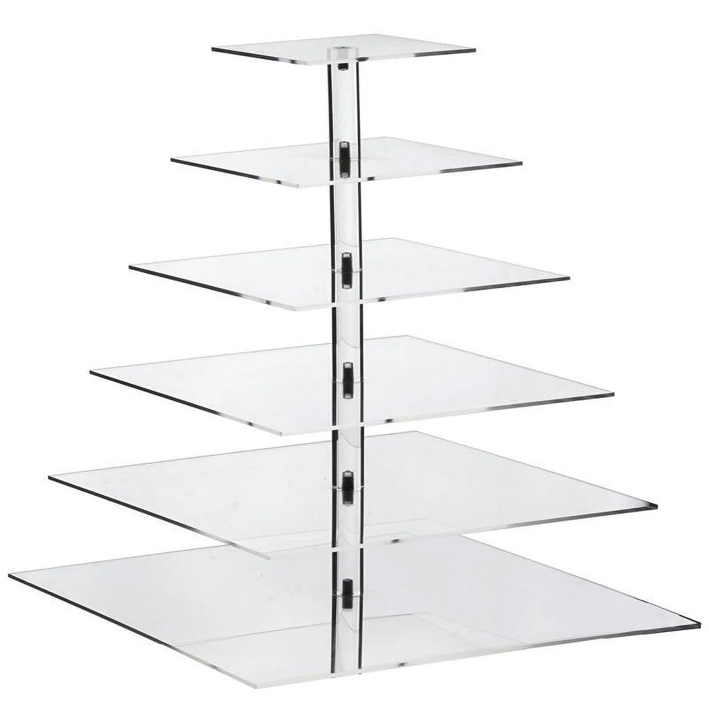 6 Tier Square Heavy Duty Acrylic Crystal Glass Clear Cupcake Dessert Stand J869