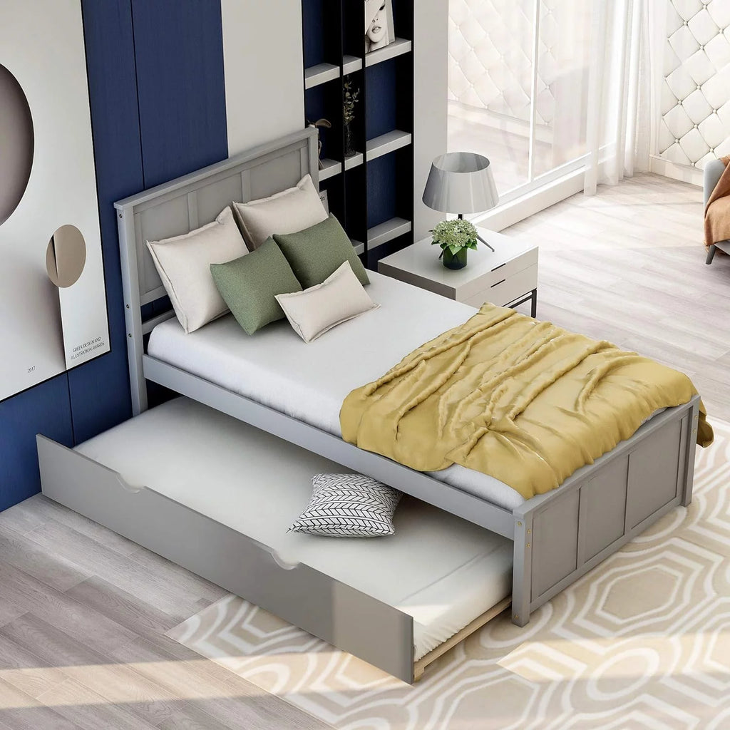 Gray Wood Platform Bed With Trundle H475011