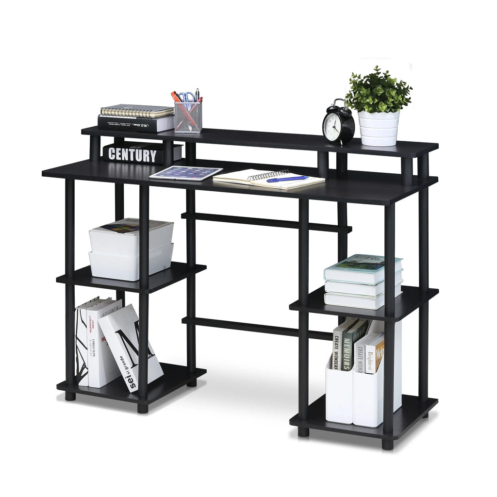 Espresso Black Computer Desk with Top Shelf Q904