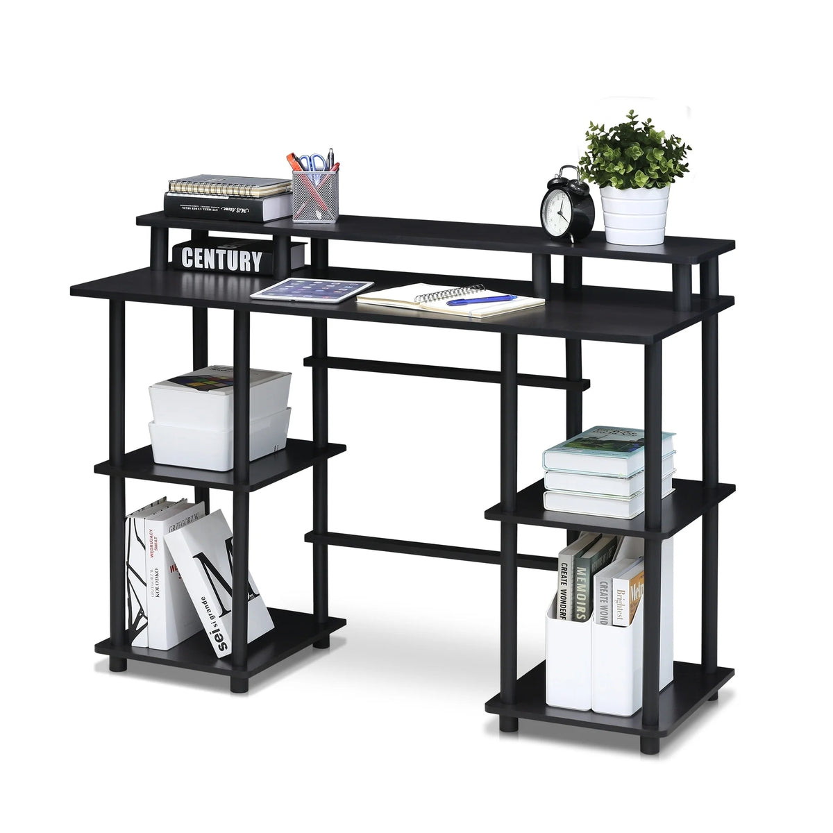 Espresso Black Computer Desk with Top Shelf Q904