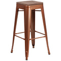 Copper Square Wood Seat Barstool A3933