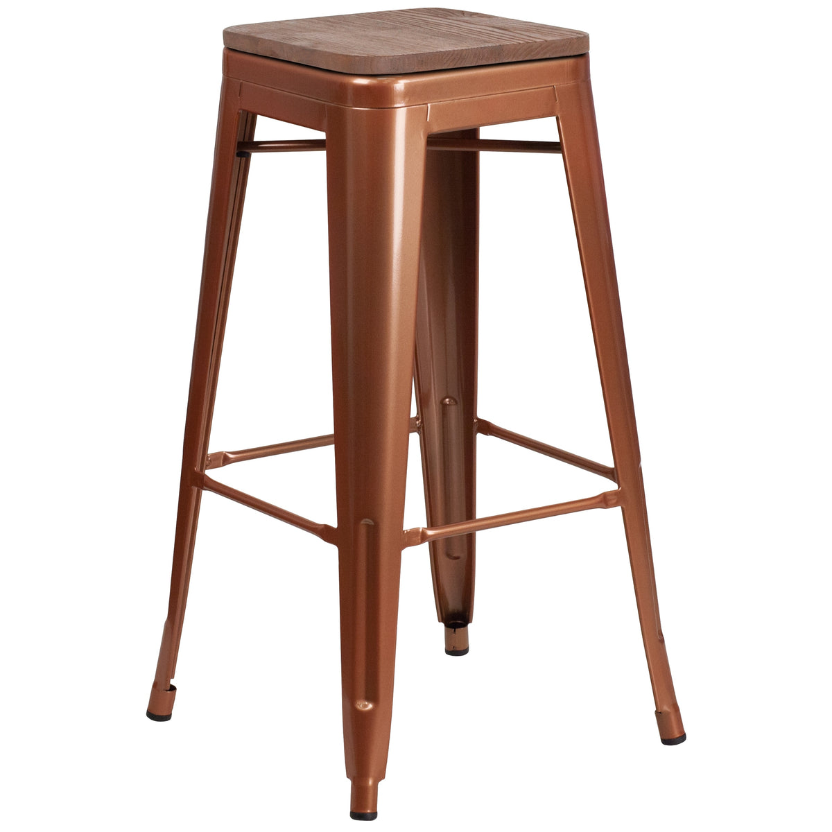 Copper Square Wood Seat Barstool A3933