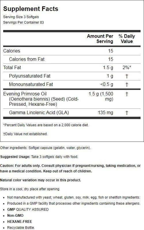 Evening Primrose Oil 500 mg 250 Softgels W41581