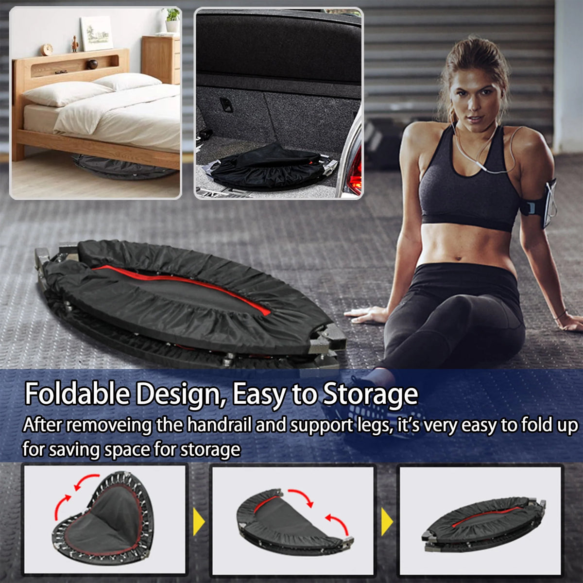 40'' Black Foldable Mini Trampoline Rebounder E714