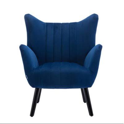 Navy Velvet Accent Armchair with Solid Wood Legs Z543