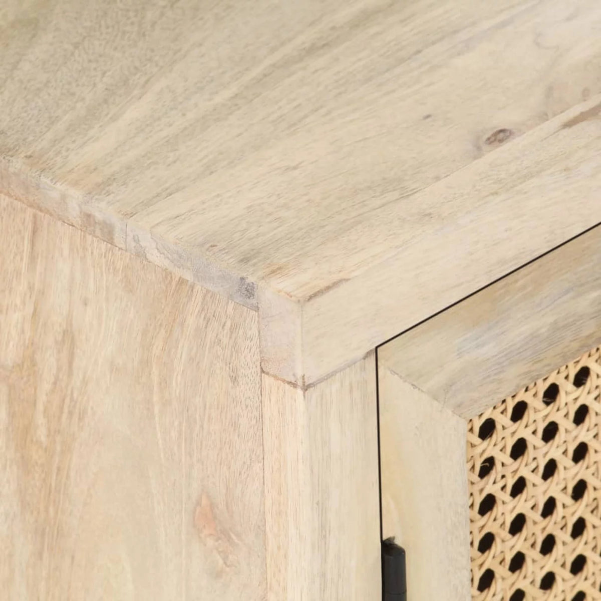 Solid Mango Wood and Natural Cane Bedside Cabinet I9427