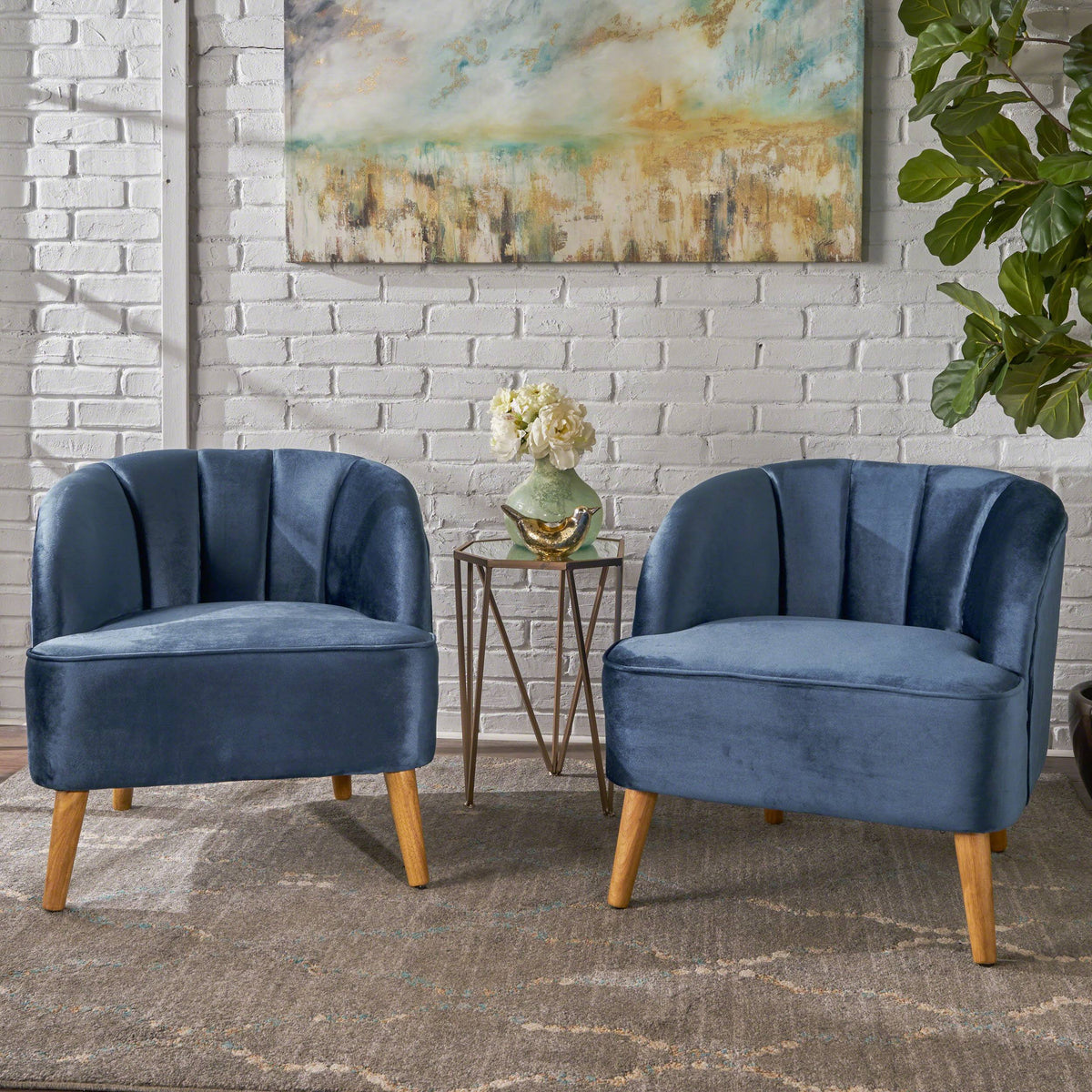 Seafoam Blue Velvet Club Chairs (Set of 2) V429